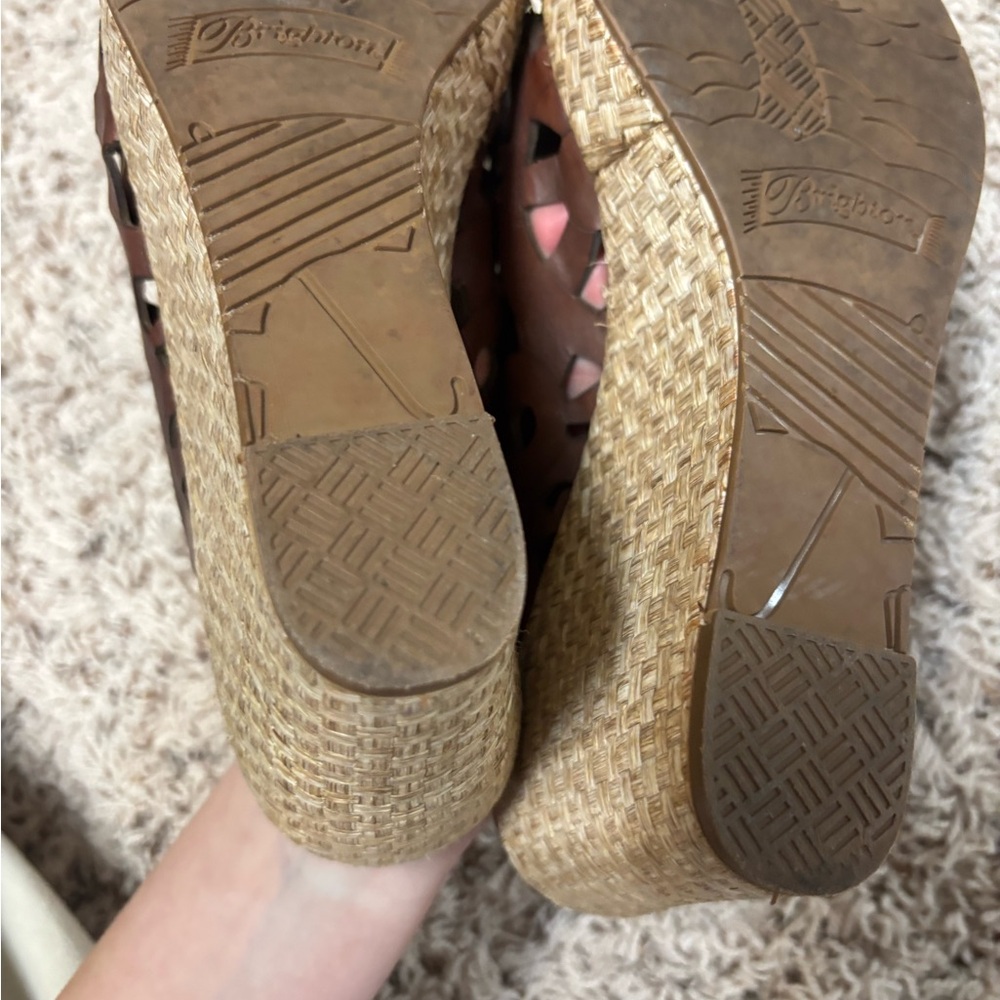Brighton Daria Platform Espadrille Wedge Sandals Brown Leather Women’s 8 - Picture 7 of 8